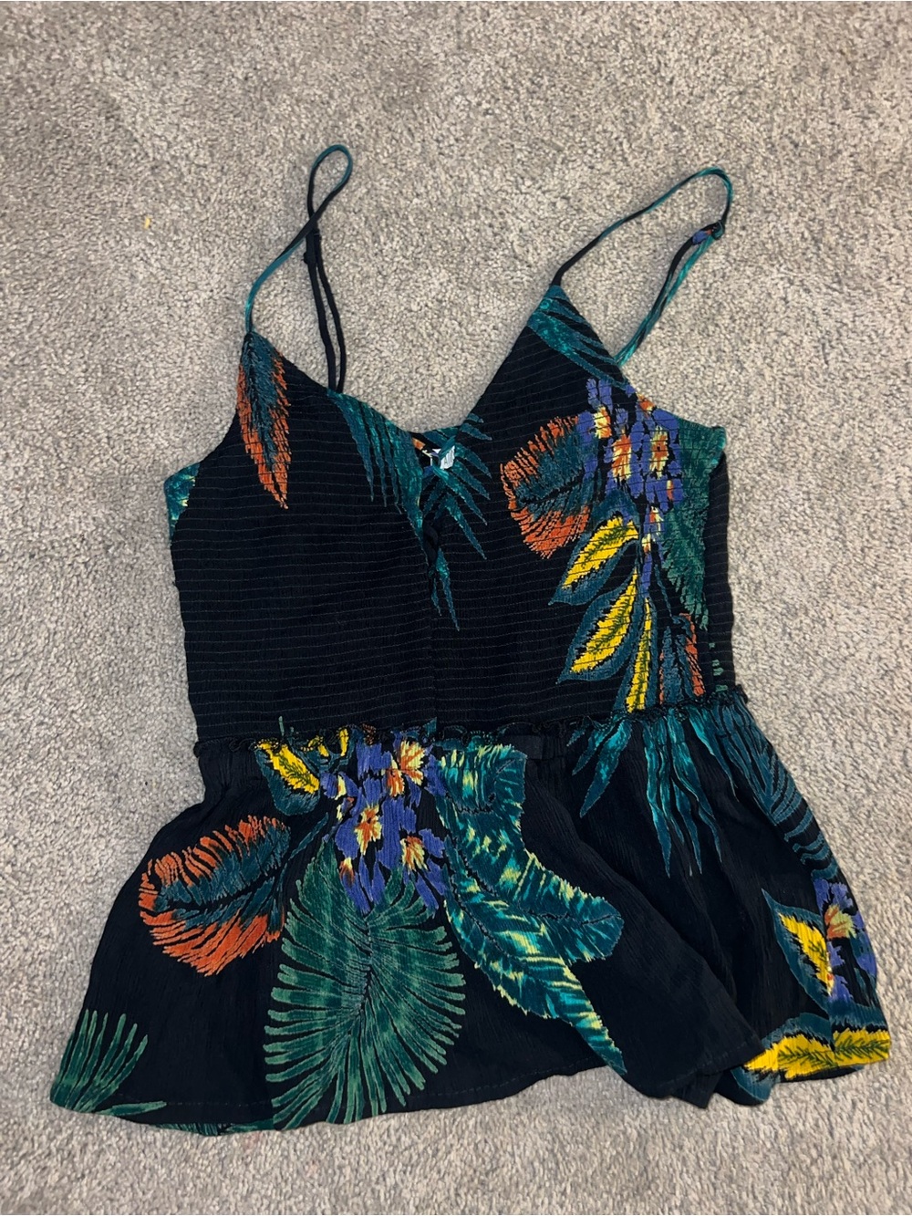 Patrons of Peace Black Tropical Floral Spaghetti Strap Tank